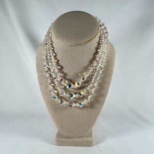 THREE STRAND AURORA BOREALIS 15 IN GRADUATED,  FACETED, ACRYLIC NECKLACE